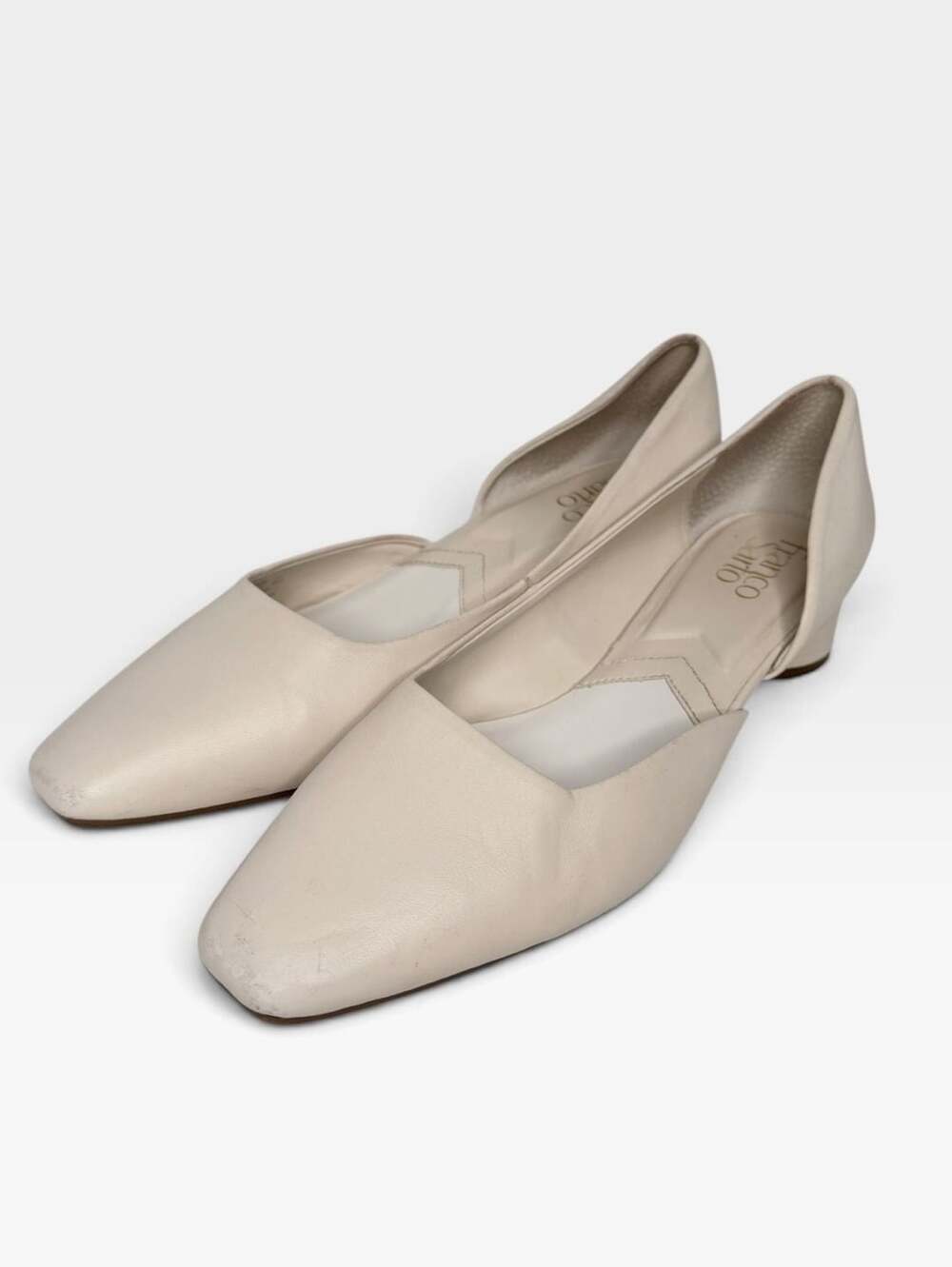 Franco Sarto Citrus Cream Leather Almond Toe Round Block Heel SZ 9.5